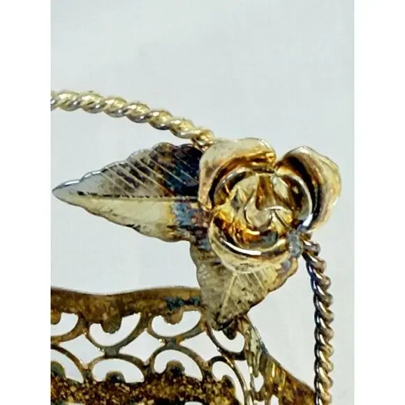 Set of 4  Silver Plated Metal Rose Handle Decorative Trinket Baskets - Picture 8 of 14